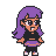 a pixel art sprite of Iris. she's got a big smile!